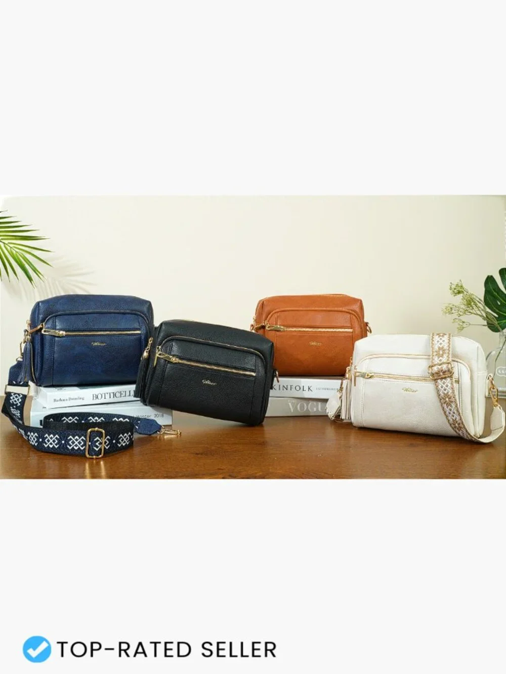 Small Leather Crossbody Bag Anti Theft Purse with Wide Strap Tassel